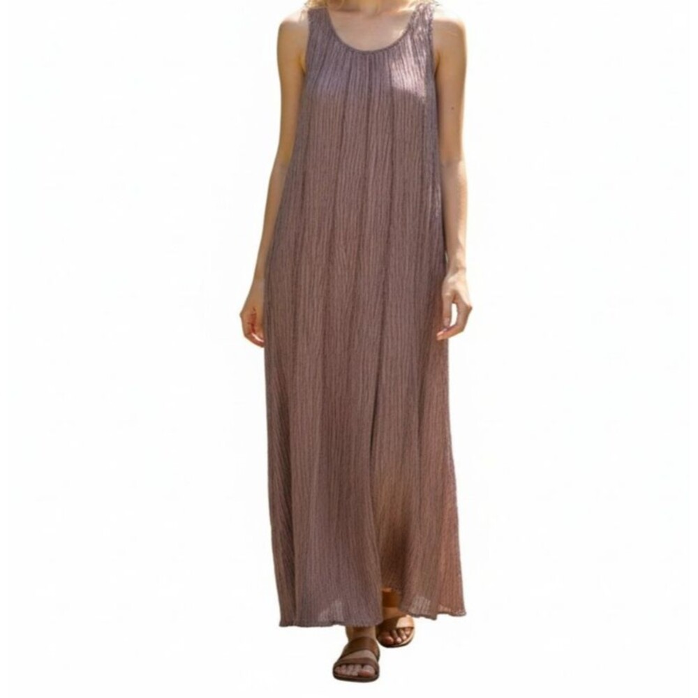 GRIZAS Sleeveless Crinkle Maxi Dress Women Small Mauve Pink Lagenlook Silk Blend